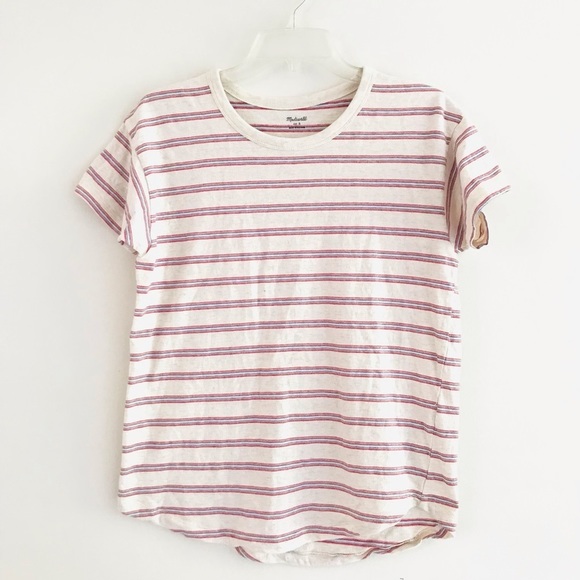 Madewell | Rib Crewneck Tee Womens Size M Beige Jacquard Stripe Pullover - Picture 4 of 10